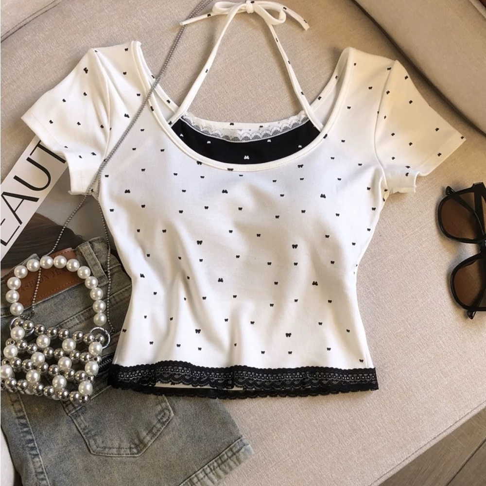 White Polka Dot Women's Top
